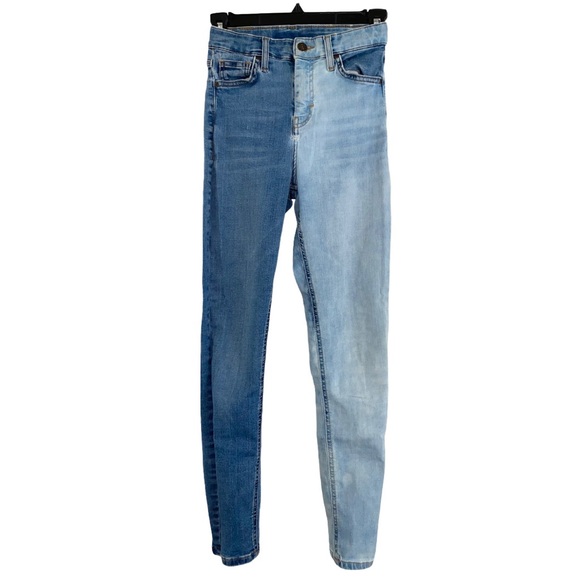 TOPSHOP Moto High Rise Distressed Two Tone Blue Skinny Jean Size 26 - Picture 3 of 11